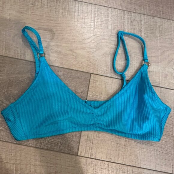 Aerie Ribbed High-Waisted Bikini Set With Adjustable Straps In Teal SMALL NEW - Picture 6 of 9